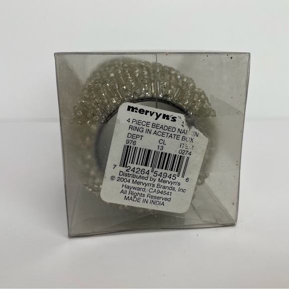 Silver Tone Beaded Napkin Rings Set 4 Holders Dinner Party Tableware Vintage - Picture 3 of 5